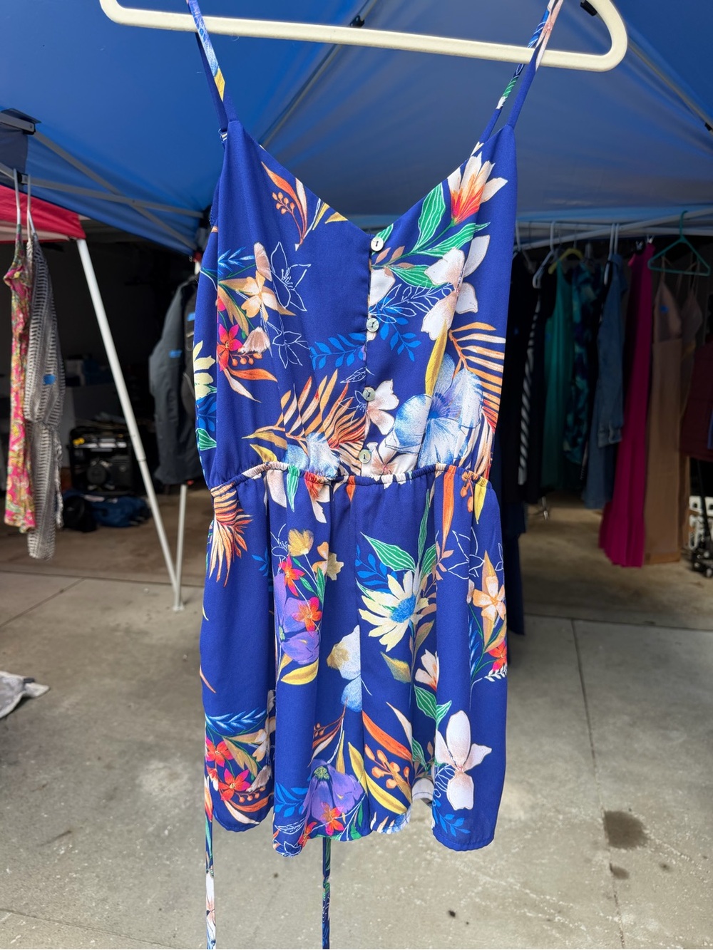 As U Wish Royal Blue Tropical Floral Romper